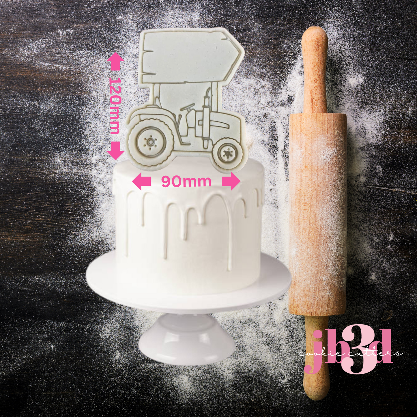 Cake Topper Cookie - TRACTOR with SIGN Cutter & Embosser