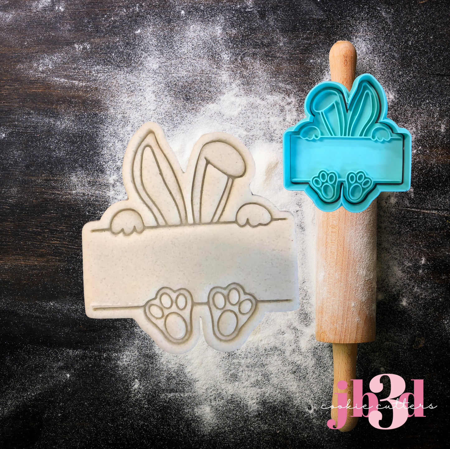 Rabbit Ears and Feet Name plaque - Cutter & embosser Stamp