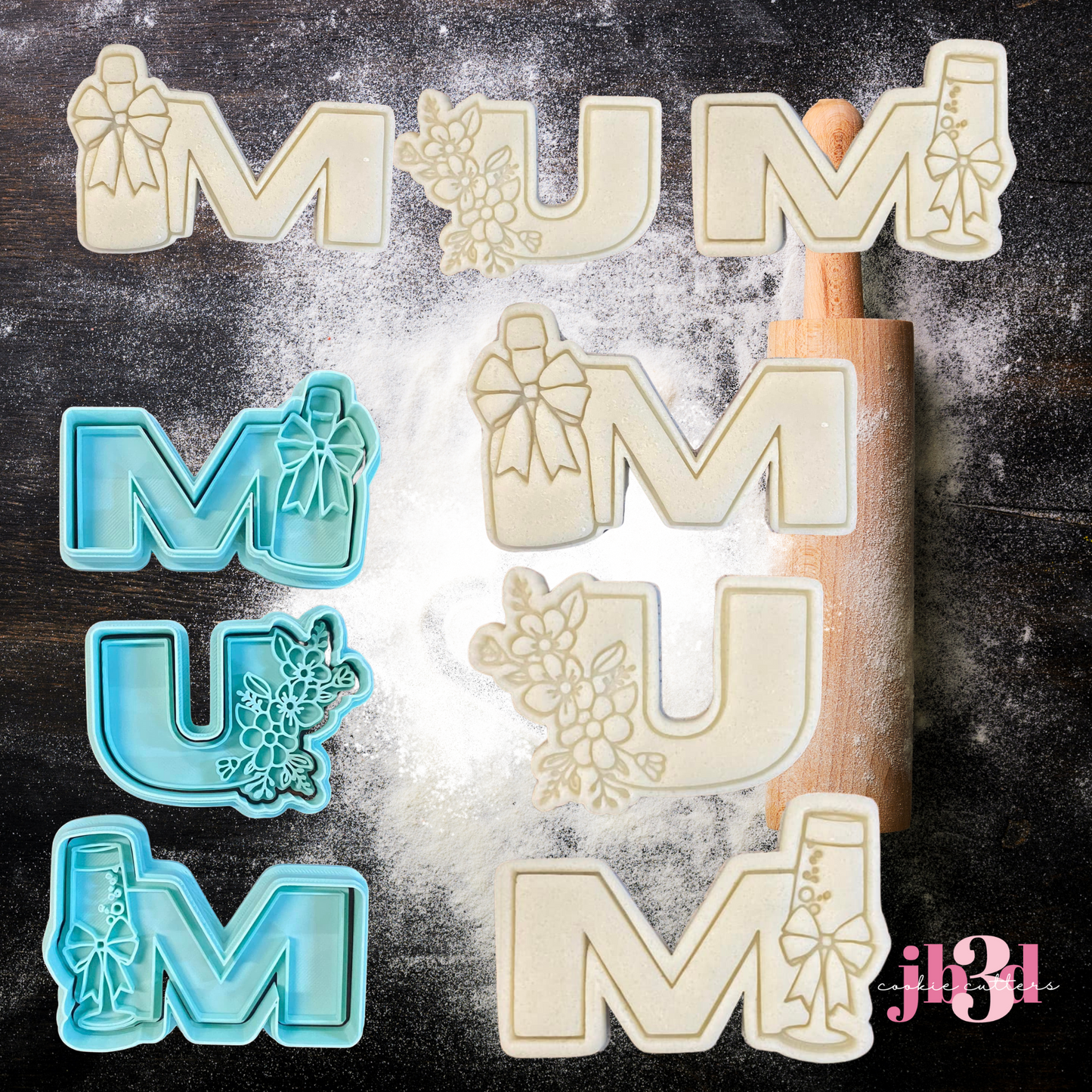 Letters M U M - Champagne & Flowers  - Cutters & Embossers