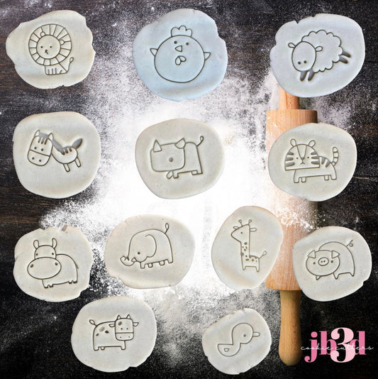 Set of 12 animal stamps 50mm