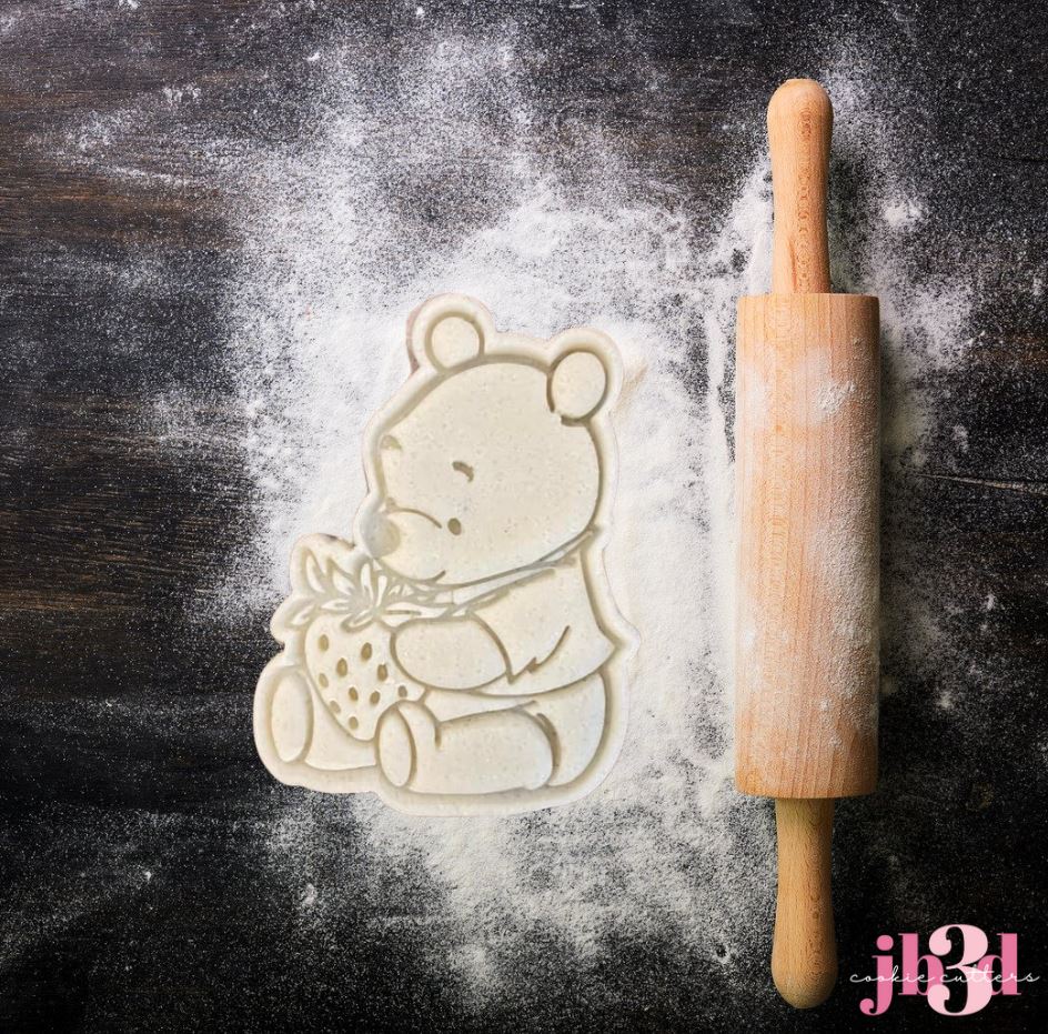 Pooh with Strawberry - Cutter & Embosser Stamp