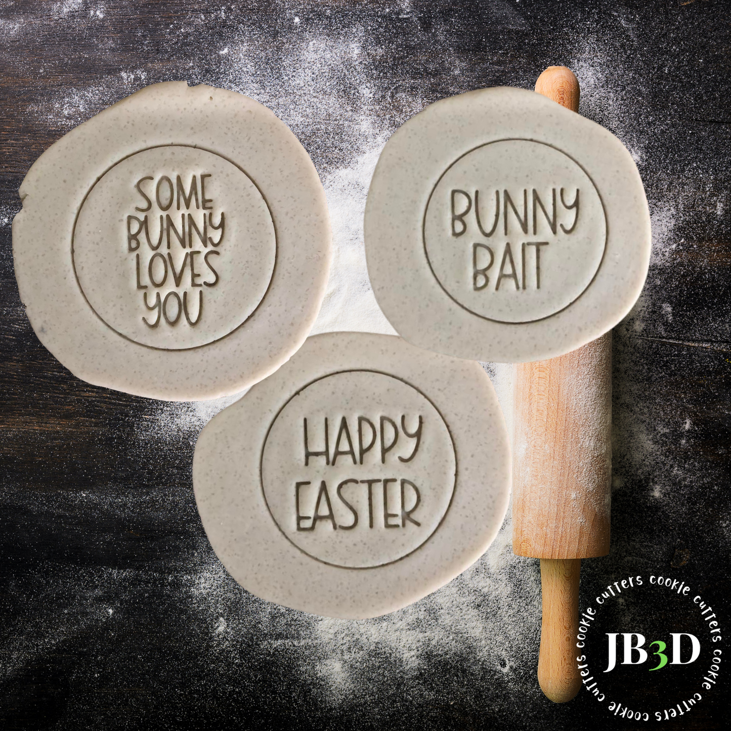 3 x EASTER 70mm Round Stamps