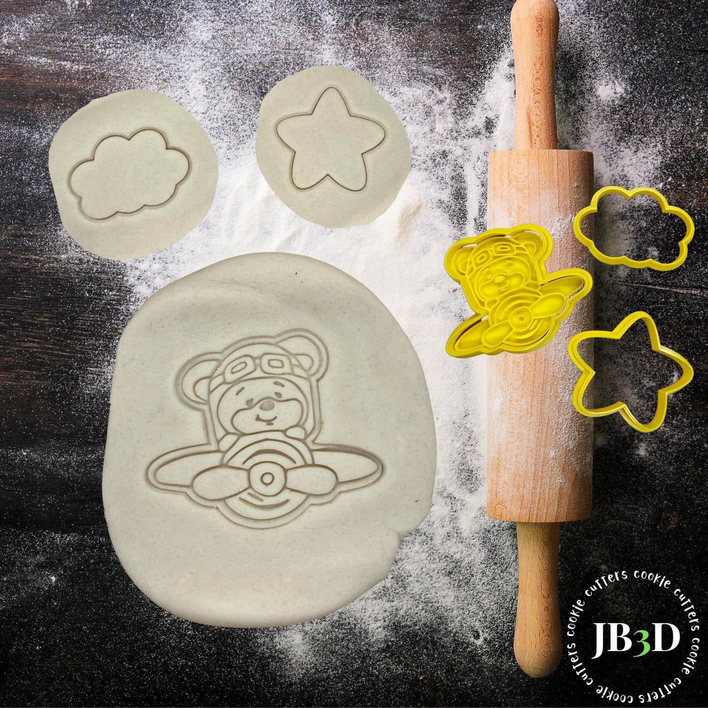 AEROPLANE TEDDY Clouds and Star Cookie Cutter & Stamp SET