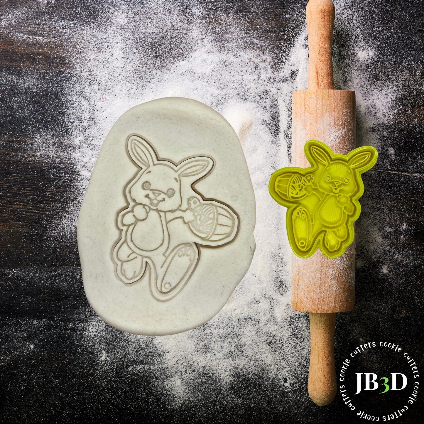 EASTER BUNNY with BASKET Cookie Cutter & stamp