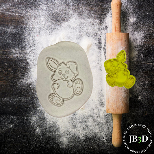 LITTLE RABBIT holding EGG Cookie Cutter & Embosser Stamp