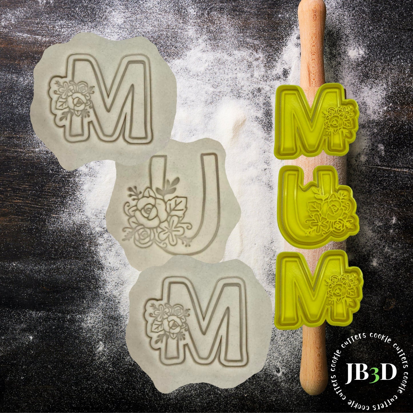 MUM FLORAL Mothers Day Cookie Cutter & stamp Set