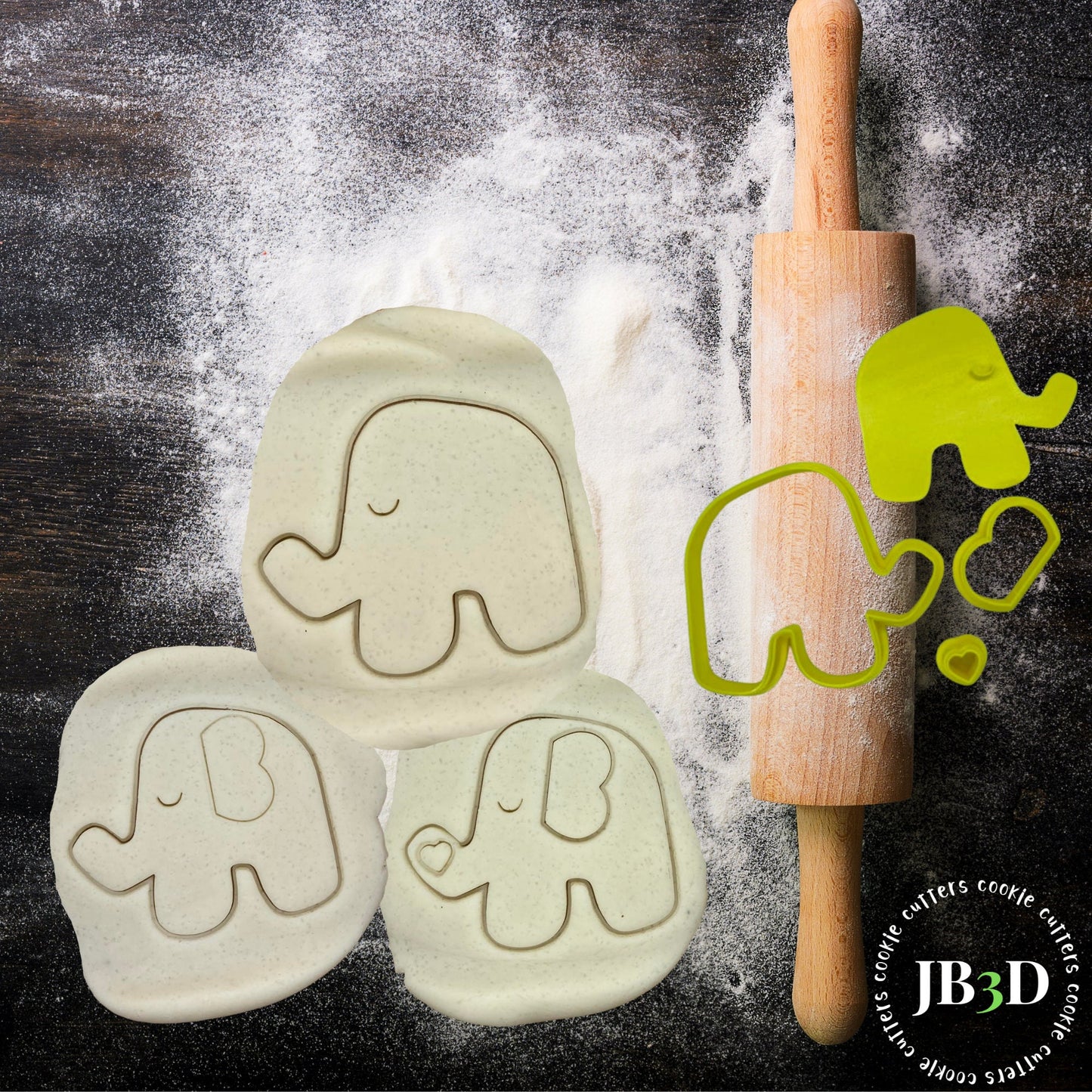 4 PIECE ELEPHANT Cookie Cutter Stamp/Embosser