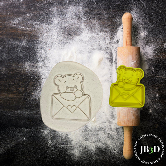 BEAR WITH LETTER Cookie Cutter & stamp