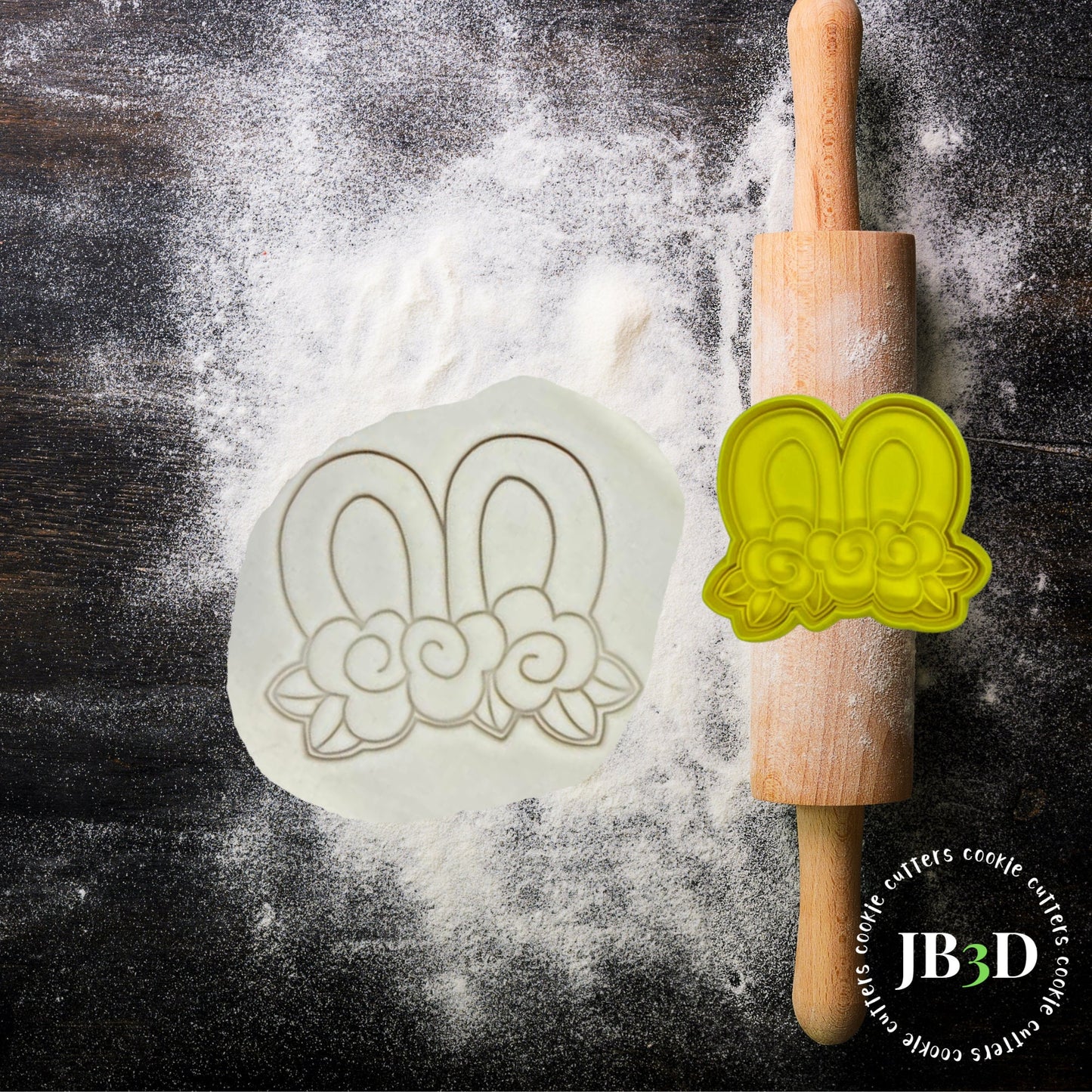 BUNNY RABBIT EARS Floral  Cookie Cutter & Stamp