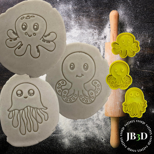 OCTOPUS JELLY FISH Cookie Cutters and Embosser stamps