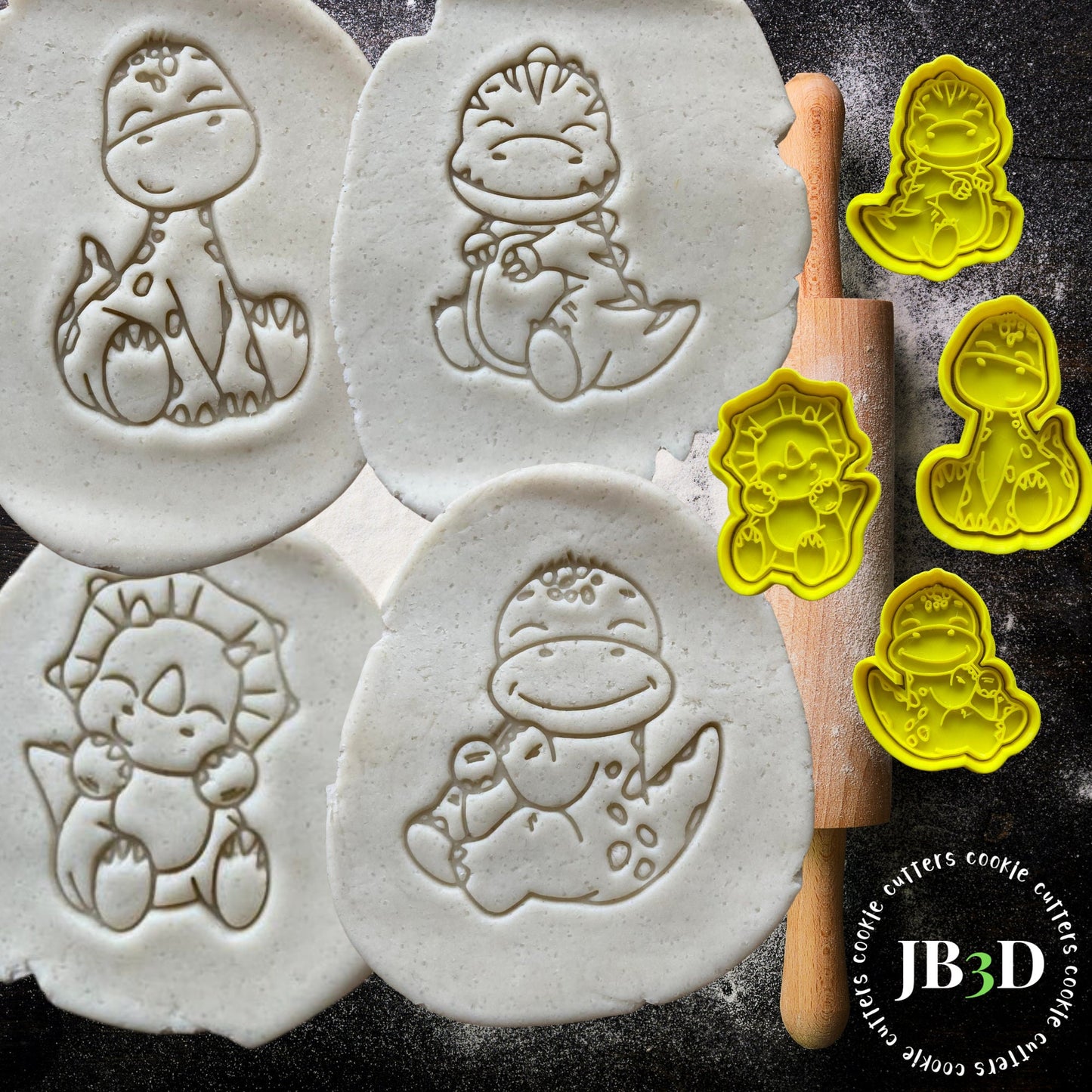 BABY DINOSAUR SET of 4  Cookie Cutters and Embosser stamps