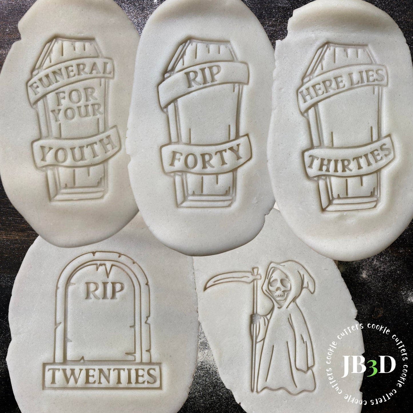 AGE DEATH COOKIES Grim Reaper etc  Cookie Cutter and Stamp